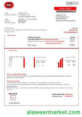 Spain EDP Energia business utility bill template in Word and PDF formats